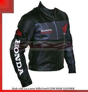 Honda Racing Black Leather Motorcycle Jacket  All Sizes  