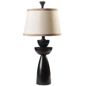  Pedestal Column Lamp with Bronze Wood finish and fabric 