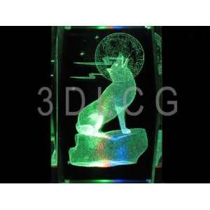 Wolf with Full Moon 3D Laser Etched Crystal A1 Everything 