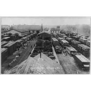  Railroad car works,trains,tracks,Ottawa,Kansas,KS,c1910 
