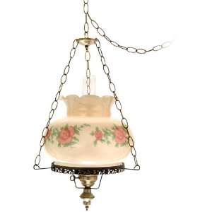  Red Rose with Amber Glaze 17 Wide Plug in Swag Chandelier 
