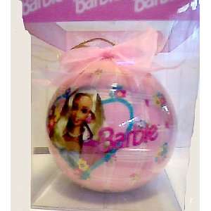 Blonde Barbie in Heart on Pink Squares Christmas Globe Ornament with 