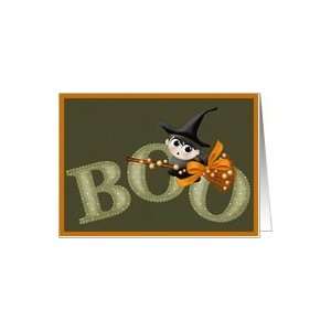  Little Witch Flying Boo Halloween Blank Greeting Card Card 