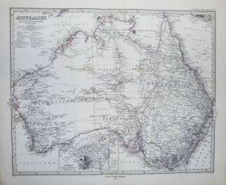 1880 Petermann Map AUSTRALIA Explorers Routes, Fine Survey of the Ned 