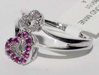 14KW Gold Legato Ring 2 Heart Ruby Diamond Lovely $700  