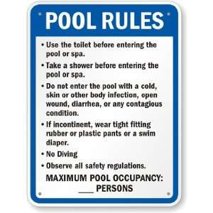  Arizona Custom Pool Rules Sign Polyethylene Signs, 24 x 