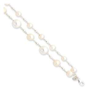   Shell and White Pearl Bracelet   8.5 Inch   Lobster Claw   JewelryWeb