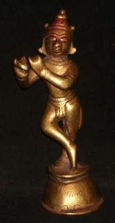 Indian Ritual Bronze Statue God Krishna With Flute Rare  