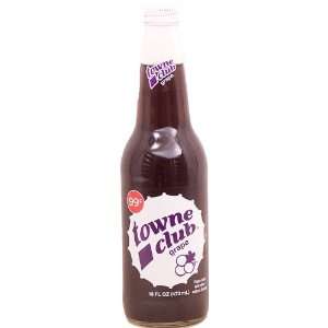towne club grape flavor soda, 16 fl. oz., glass bottle
