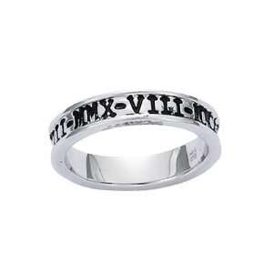  Sterling Silver Roman Numerals Antique Band Ring   Size 7 