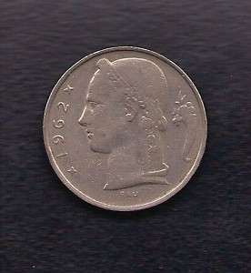 World Coins   Belgium 5 Francs 1962 Coin KM # 134  