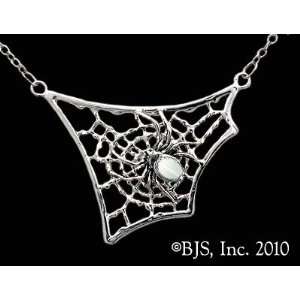   Web Necklace, Sterling Silver, White set gemstone, Spider Animal