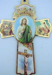   St Jude Thadeus Catholic Wood Crucifix Wall Cross Gold Trim 6  