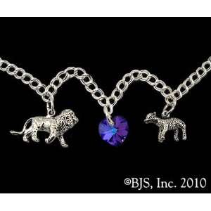 Sterling Silver Lion, Lamb & Heart Charm Bracelet   Midnight Blue 