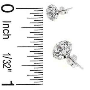   Gold Stamping Stud Earrings with Round Cubic Zirconia   5mm: Jewelry