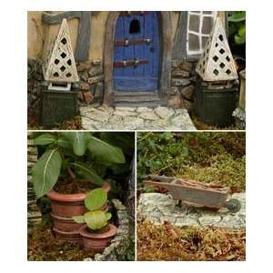  7 pc. garden pots & wheelbarrow set