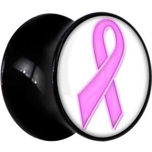    20mm Acrylic White Pink Awareness Ribbon Saddle Plug Jewelry