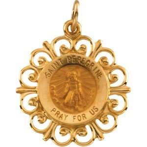  14K Yellow Gold Round St Peregrine Pendant Medal 