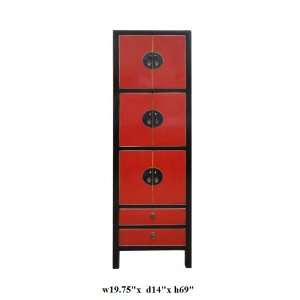  Black Red Lacquer Moon Face Tall Cabinet Ass771