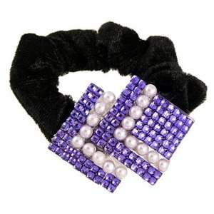 Girl Purple Plastic Crystal Artificial Pearls Decor Elastic Hair Band