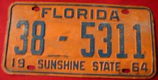 1964 Florida # 38   5311 License Plate Monroe County  