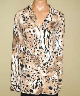 Allison Daley Animal Print Long Sleeve Button Down Blouse Top Size 20W 