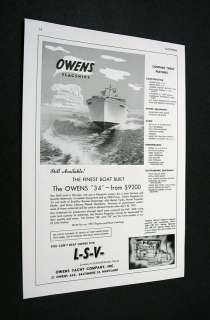 Owens Flagships 1951 34 model yacht boat print Ad  