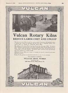 1920 Vulcan Iron Works Wilkes Barre PA Ad Rotary Kilns  