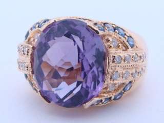 Ladies 14K Yellow Gold Amethyst Diamond & Sapphire Ring  