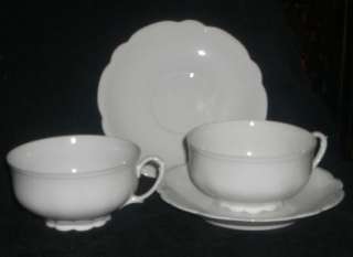 MZ AUSTRIA WHITE SCALLOPED CUPS & SAUCERS  