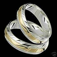 6mm Gold Rings Silver Ring Wedding Band Matching Set  