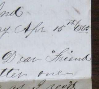 Lincoln Assasination Letter April 15, 1865 + Lees Surrender Civil War 