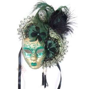   Green Volto Piuma Ventaglio Venetian Masquerade Mask