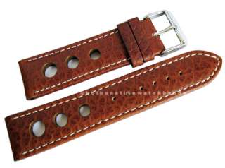   Tan White Leather Racing Watch Band Strap Perforated Holes  