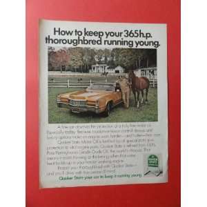  Quaker State motor oil. 1972 print ad (car/man/horse 