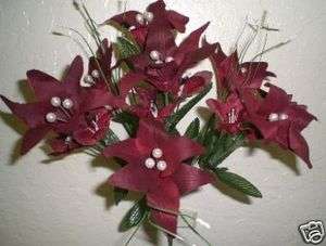 Mini Tiger Lily 7 Silk Flowers Bush w/pearls Artificial  
