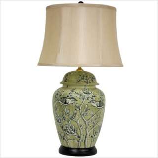 Oriental Furniture Birds and Flowers Lamp in Jade Green JCO X8929 8771 