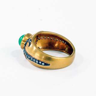   Diamond & Emerald Cabochon Ring 18k Gold Mens Wear Jewelry Size 6.75