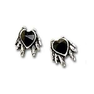  Alchemy Gothic E208 Black Heart Stud Earrings   Pair: Toys 