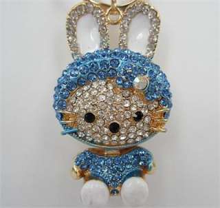 Rabbit Blue Hello Kitty Swarovski Crystal Charm Pendant Key Bag Chain 