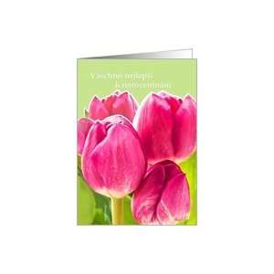  happy birthday in Slovak, pink tulips Card Health 