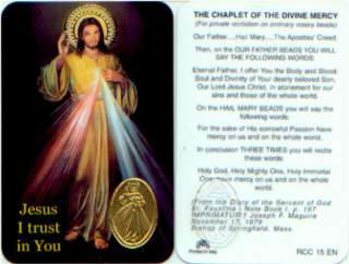 Chaplet of Divine Mercy Holy Prayer Card Wallet Size  
