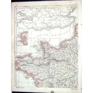   Antique Map 1853 North West France British Channel: Home & Kitchen