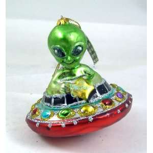  ALIEN UFO Spaceship Space Age Glass Christmas Ornament New 