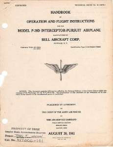 1941 AAF BELL P 39D AIRACOBRA PILOTS FLIGHT MANUAL  