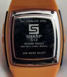 SHARP REVERB ORANGE LCD ALARM CHRONO S12 WATCH  
