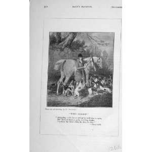   Antique Print Hunting Man Horses Hounds Dogs Sport: Home & Kitchen