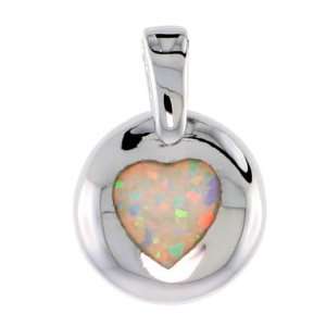   Opal Heart Pendant, Inlaid w/ Pink Lab Opal, 1/2 inch (12 mm) Diameter