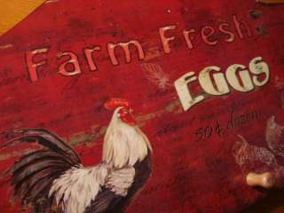 Country Primitive FRESH EGGS Farm Red Rooster Chicken Vintage Kitchen 