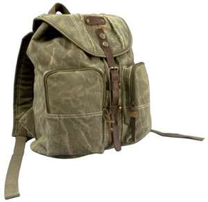 STONE WASHED OLIVE DRAB H/W BACKPACK W/LEATHER ACCENTS  
